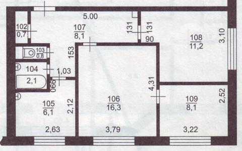 Старая московская планировка 3 комнатная без балкона в 9 этажном доме, проходная
