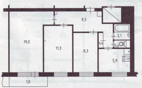 Старая московская планировка 3 комнатная в 9 этажном доме, матрешка