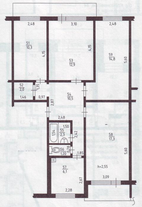 Старая московская планировка 4 комнатная в 5 этажном доме
